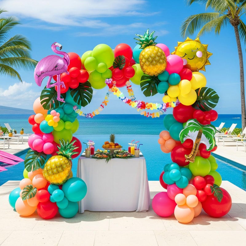 kozee Flamingo Tropical Balloon Garland kit Hot Pink Teal Orange Mylar Pineapple Palm Ballloon arch For Summer Beach Hawaiian Luau Aloha Birthday Baby Shower Party Decorations - Image 3