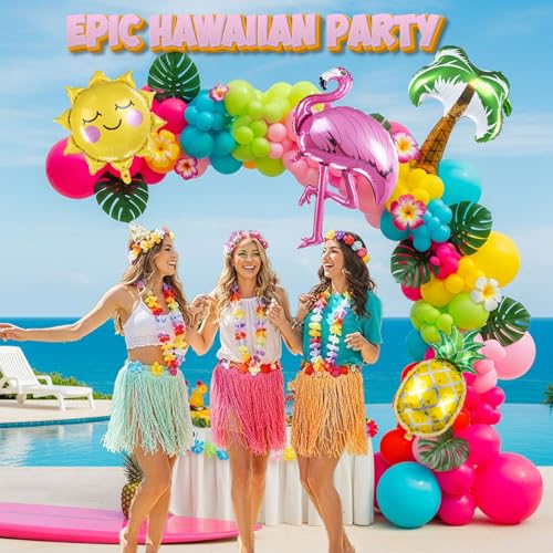kozee Flamingo Tropical Balloon Garland kit Hot Pink Teal Orange Mylar Pineapple Palm Ballloon arch For Summer Beach Hawaiian Luau Aloha Birthday Baby Shower Party Decorations - Image 5