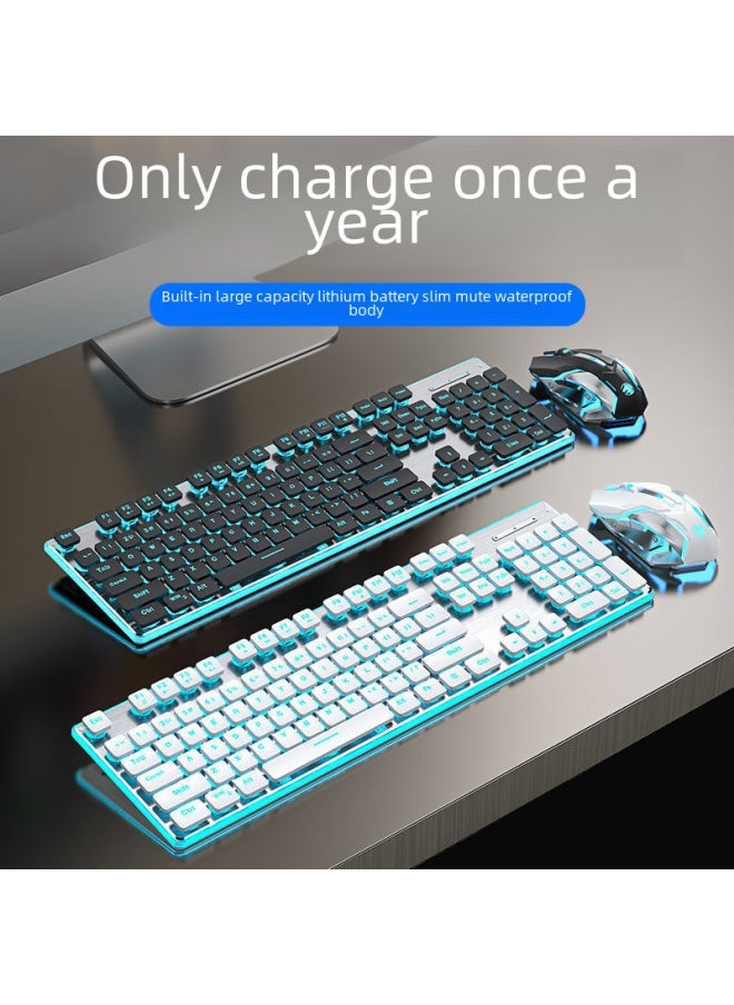 X7s Wireless Bluetooth Keyboard Mouse Set Ultra-thin Silent Comfortable Charging For Gaming Office Use-Specifications:Silver Black Blue Light-[silent Wireless Rechargeable Large Battery] Table Mat - Image 2