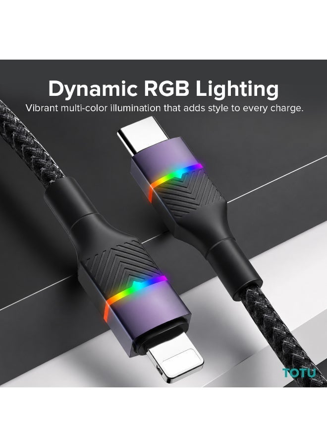 TOTU 2-in-1 Fast Charging Cable, USB-A to Type-C & Lightning, 12W/2.4A, Braided Nylon, 1.5m - Black - Image 5