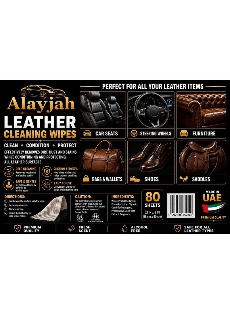 Alayjah, Leather Cleaning Wipes, 80 Pieces (Pack of 1), Car Emergency Use, Dashboard and Seat Cleaning, Quick Dry, Easy to Use, Easy to Carry 10200010 - Image 3