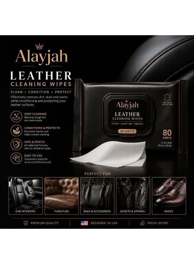 Alayjah, Leather Cleaning Wipes, 80 Pieces (Pack of 1), Car Emergency Use, Dashboard and Seat Cleaning, Quick Dry, Easy to Use, Easy to Carry 10200010 - Image 2