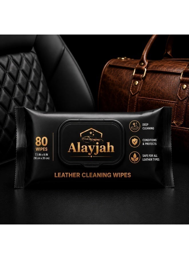 Alayjah, Leather Cleaning Wipes, 80 Pieces (Pack of 1), Car Emergency Use, Dashboard and Seat Cleaning, Quick Dry, Easy to Use, Easy to Carry 10200010 - Image 1