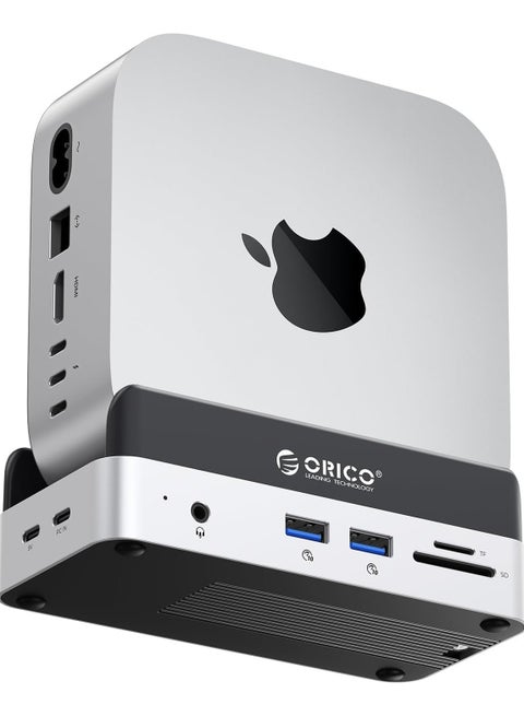 ORICO MiniDock Stand for Mac Mini M4 – 6-in-1 USB-C Docking Station with 10Gbps High-Speed Transfer, USB-C Hub with HDMI, USB 3.1, SD/TF, PD Charging