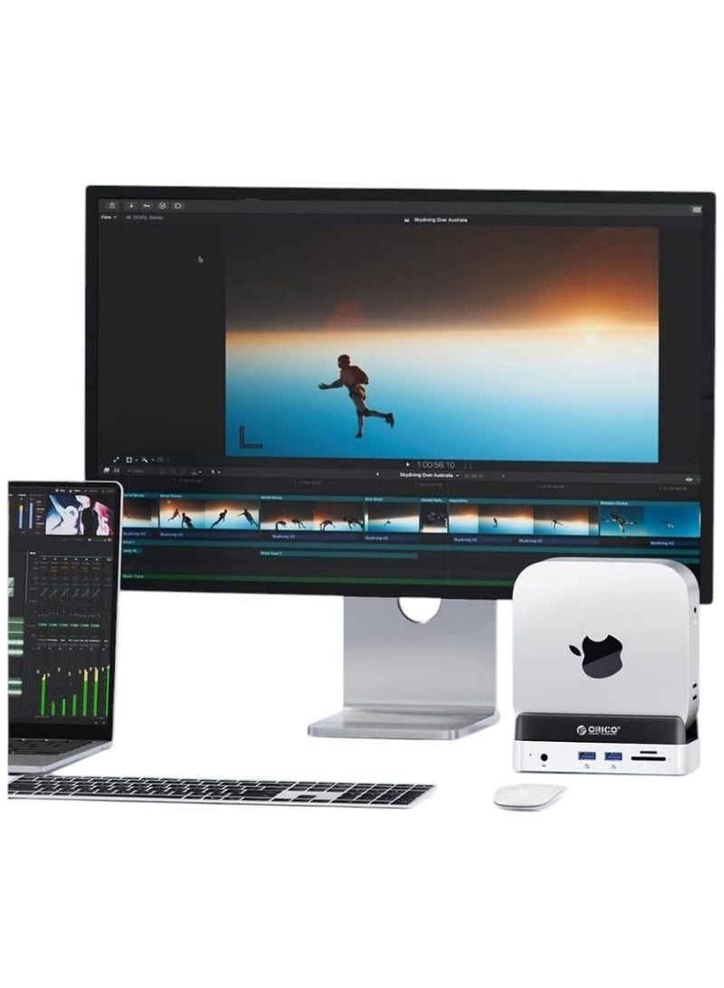 Orico ORICO MiniDock Stand for Mac Mini M4 – 6-in-1 USB-C Docking Station with 10Gbps High-Speed Transfer, USB-C Hub with HDMI, USB 3.1, SD/TF, PD Charging  - Image 4