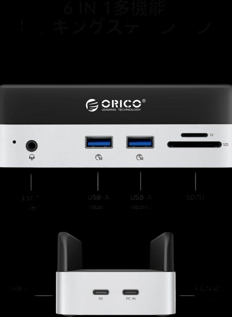 ORICO MiniDock Stand for Mac Mini M4 – 6-in-1 USB-C Docking Station with 10Gbps High-Speed Transfer, USB-C Hub with HDMI, USB 3.1, SD/TF, PD Charging