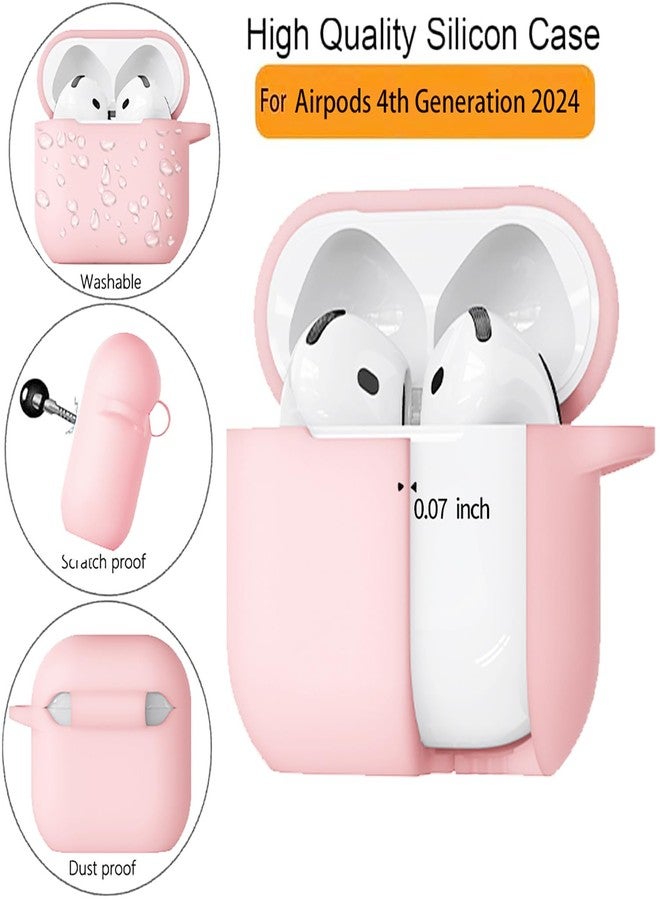 Olytop Case for Airpods 4 Gen Cover for Women Girl, Compatible Airpods 4th Generation Case, Soft Silicone Apple iPod 4th Gen Protective Cover Skin with Keychain Cleaner Pen,Pink - Image 2