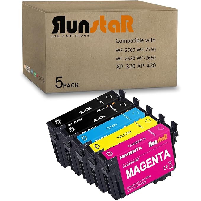 Run Star PicView Remanufactured Ink Cartridge Replacement for 220 220XL T220XL Use for WF-2760 WF-2750 WF-2630 WF-2650 WF-2660 XP-320 XP-420 XP-424 (2 Black 1 Cyan 1 Magenta 1 Yellow, 5 Packs)