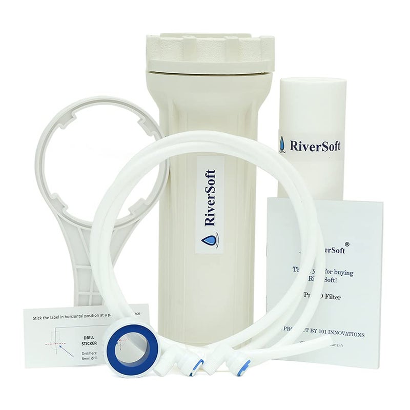 RiverSoft PreRO-10-CSPN RO prefilter housing Assembly with inbuilt mounting clamp | Compatible with All RO Water Purifiers (3/8 inch / 10 mm Connection, White, PP) - Image 1