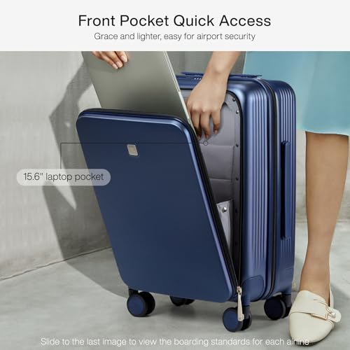Hanke Grace Carry On Luggage with Wheels Airline Approved Hard Shell Suitcases with Front Pocket，Top Opening Luggage with TSA Lock for Short Business Travel，Dark Blue - Image 2