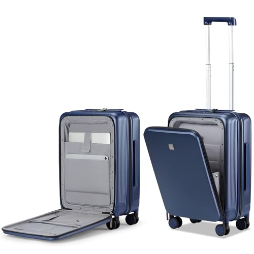 Hanke Grace Carry On Luggage with Wheels Airline Approved Hard Shell Suitcases with Front Pocket，Top Opening Luggage with TSA Lock for Short Business Travel，Dark Blue - Image 1