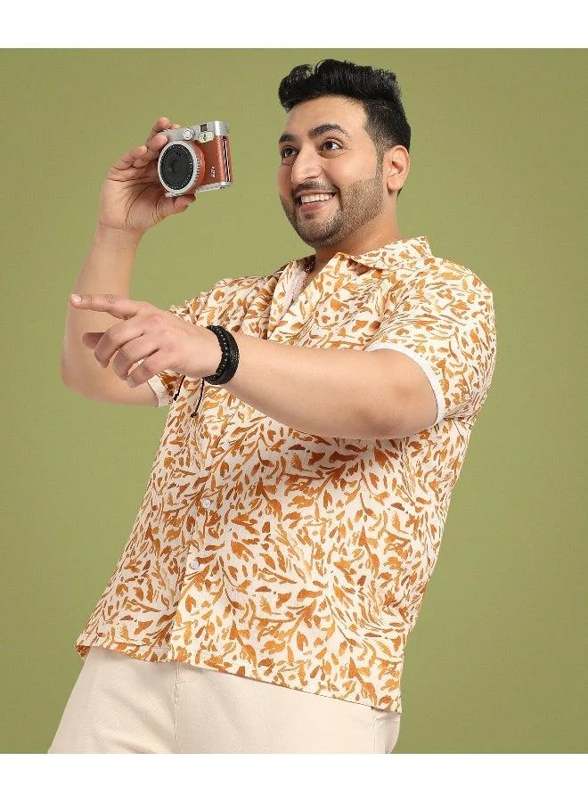 انستافاب بلس قميص رجالي ذو لون بني على شكل أوراق الشجر