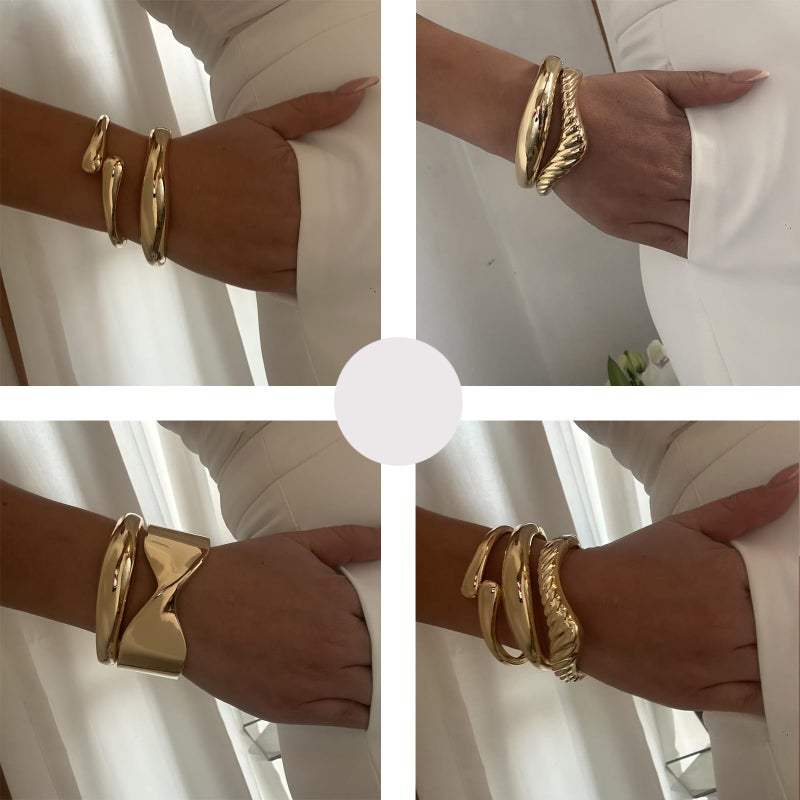 Rainhonor Chunky Gold Bangles Bracelets for Women Gold Cuff Bracelet Set Waterproof Non Tarnish Stack Bracelet for Women Gifts (Bangles style D) - Image 4
