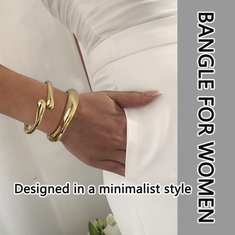 Rainhonor Chunky Gold Bangles Bracelets for Women Gold Cuff Bracelet Set Waterproof Non Tarnish Stack Bracelet for Women Gifts (Bangles style D) - Image 2