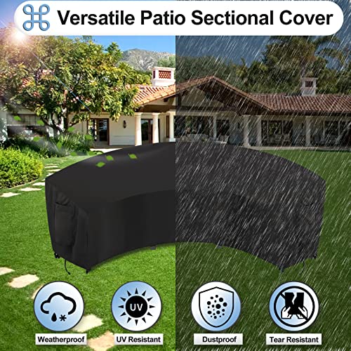 OutdoorLines Waterproof Curved Outdoor Sectional Cover - UV Resistant Windproof Patio Sectional Sofa Covers for Deck, Lawn and Backyard, Heavy Duty Furniture Covers (150Lx36Dx38Hx112FL, Black) - Image 4