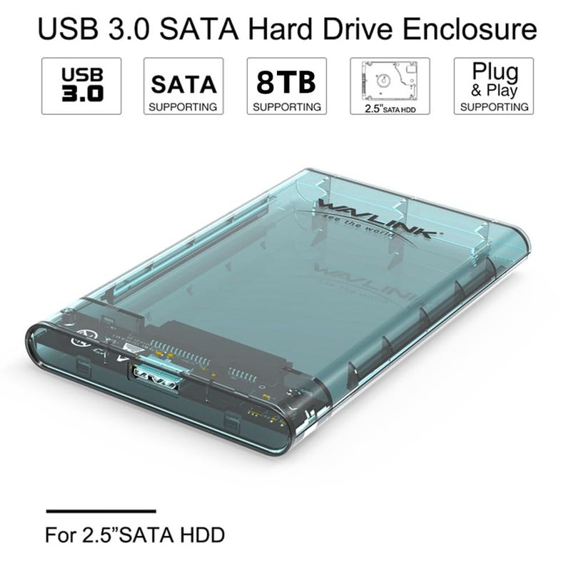 WAVLINK USB 3.0 to SATA External Hard Drive Enclosure for 2.5 inch 5mm/7mm/9.5mm SATA I/II/III HDD/SSD Support UASP Function, Max 4TB Tool-Free Design - Image 2