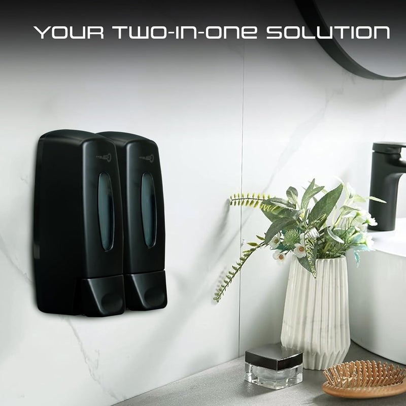 ROBUSTT Versatile Double Section Wall Mount Liquid Soap Dispenser - 2 x 350ml Capacity - with Adhesive Hooks | Space-Saving Design for Bathroom, Kitchen, Hotels, Malls | Easy Installation (Pack of 2) - Image 2