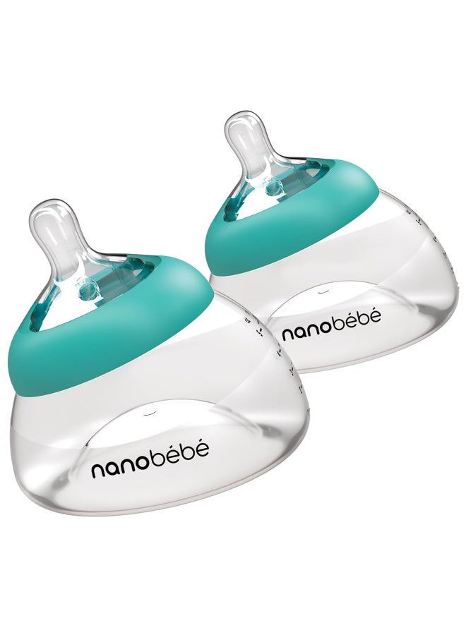 NANOBEBE Breastmilk Bottle, Breastfeeding Newborn Breast Like, Anti Colic, Perfect Latch, Preserves Breast Milk nutrients, Twin-Pack Teal - Image 1
