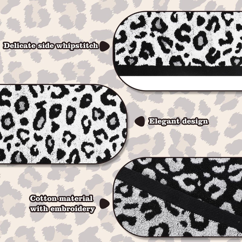 AnyDesign 2 Pcs Leopard Print Hand Towels Bath Towels Black White Cheetah Print Cotton Absorbent Decorative Face Towel for Guest Room Bathroom Kitchen Gym Decor, 29.5 x 13.7 Inch - Image 3