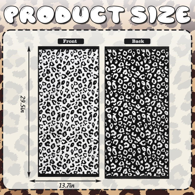 AnyDesign 2 Pcs Leopard Print Hand Towels Bath Towels Black White Cheetah Print Cotton Absorbent Decorative Face Towel for Guest Room Bathroom Kitchen Gym Decor, 29.5 x 13.7 Inch - Image 2