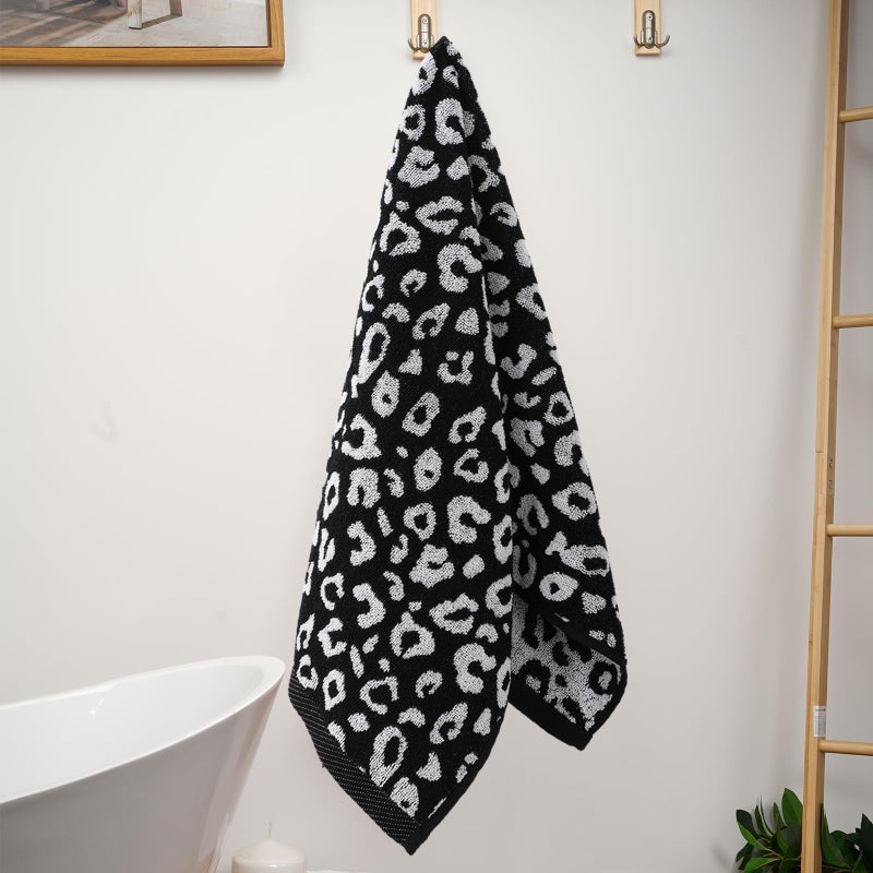 AnyDesign 2 Pcs Leopard Print Hand Towels Bath Towels Black White Cheetah Print Cotton Absorbent Decorative Face Towel for Guest Room Bathroom Kitchen Gym Decor, 29.5 x 13.7 Inch - Image 5