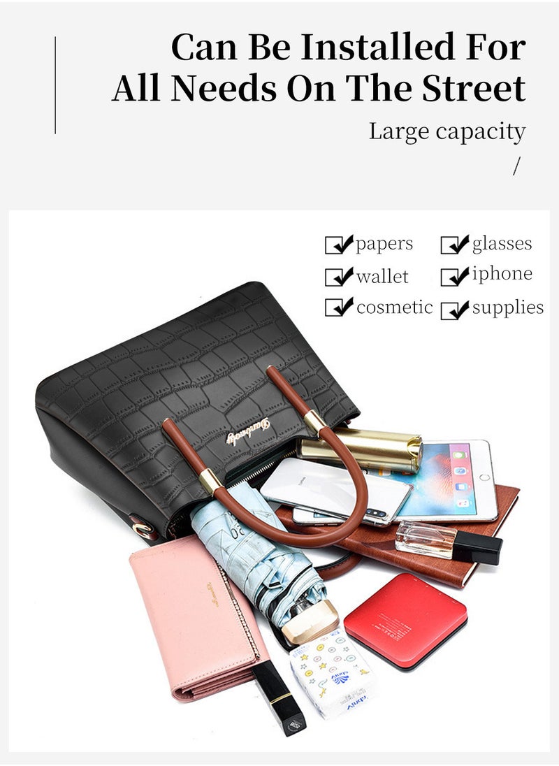 Moovant Women Retro Alligator Bucket Bags, Crocodile Pattern Designer Shoulder Bag, Ladies PU Purse, Crossbody Bag, Black  - Image 5