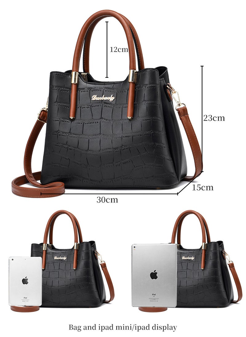 Moovant Women Retro Alligator Bucket Bags, Crocodile Pattern Designer Shoulder Bag, Ladies PU Purse, Crossbody Bag, Black  - Image 4