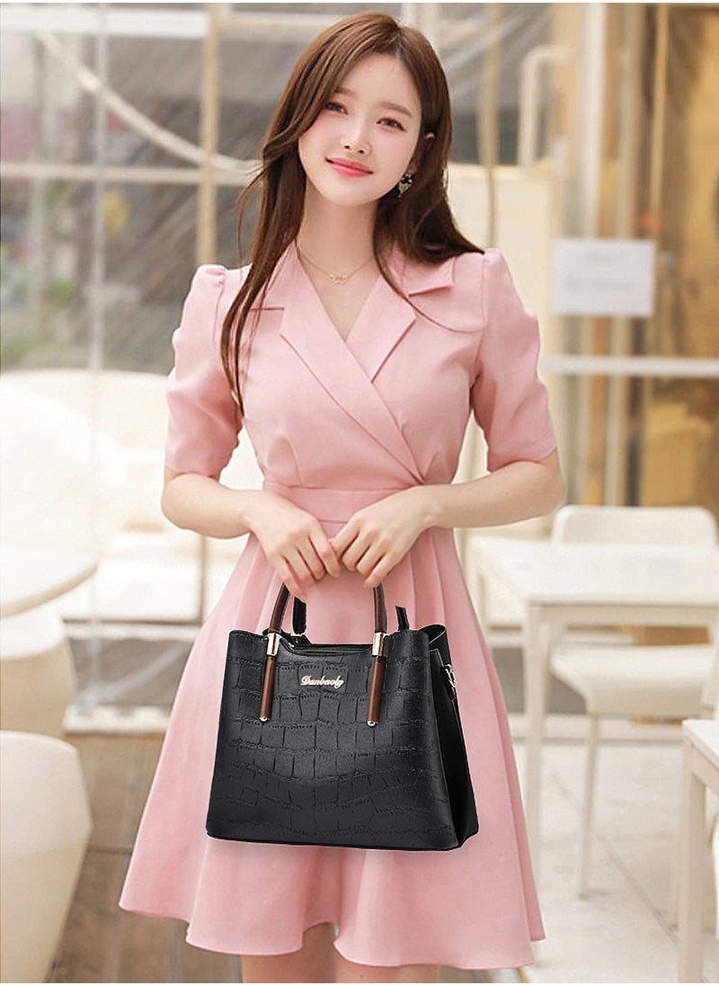 Moovant Women Retro Alligator Bucket Bags, Crocodile Pattern Designer Shoulder Bag, Ladies PU Purse, Crossbody Bag, Black  - Image 3