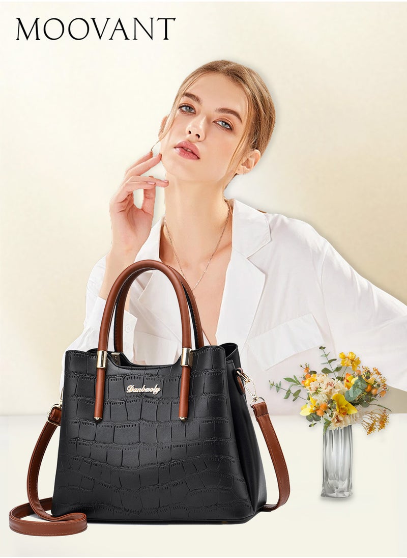 Moovant Women Retro Alligator Bucket Bags, Crocodile Pattern Designer Shoulder Bag, Ladies PU Purse, Crossbody Bag, Black  - Image 1