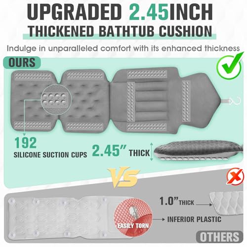 Ciavca Upgraded Full Body Bath Pillow for Bathtub,Luxury Thick Bath Cushion for Soaking Tub with 192 Suction Cups,Full Body Bathtub Pillows for Head and Neck Shoulder Support,4D Air Mesh, 53" x 16" Dark Gray - Image 4