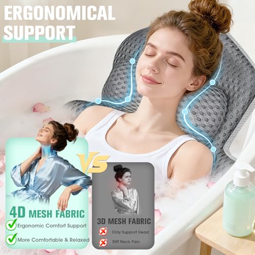 Ciavca Upgraded Full Body Bath Pillow for Bathtub,Luxury Thick Bath Cushion for Soaking Tub with 192 Suction Cups,Full Body Bathtub Pillows for Head and Neck Shoulder Support,4D Air Mesh, 53" x 16" Dark Gray - Image 5