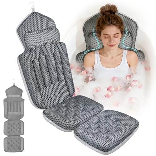Ciavca Upgraded Full Body Bath Pillow for Bathtub,Luxury Thick Bath Cushion for Soaking Tub with 192 Suction Cups,Full Body Bathtub Pillows for Head and Neck Shoulder Support,4D Air Mesh, 53" x 16" Dark Gray - Image 1
