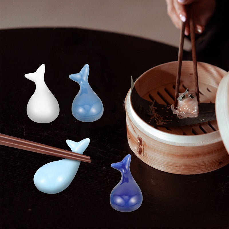 4pcs Whale Ceramic Chopstick Holder Animal Design Chopstick Rest Spoon Fork Holder - Image 2