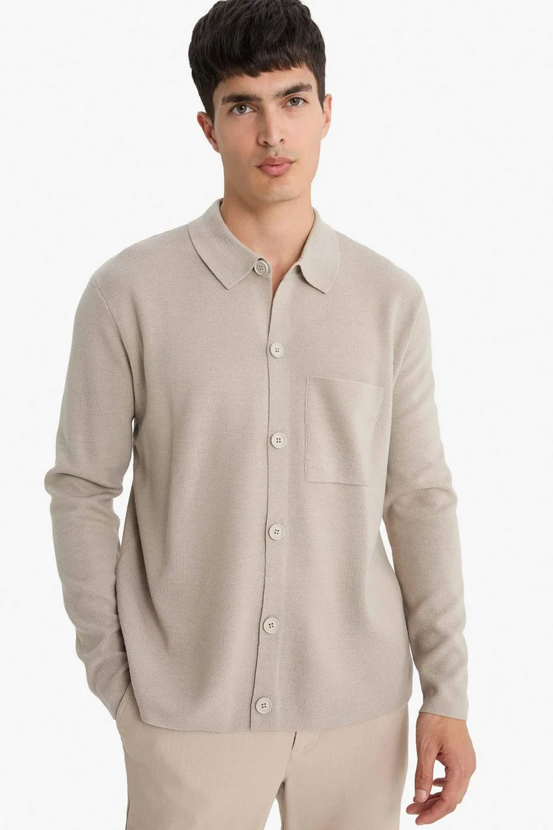 Defacto Standard Fit Polo Neck Knit Cardigan