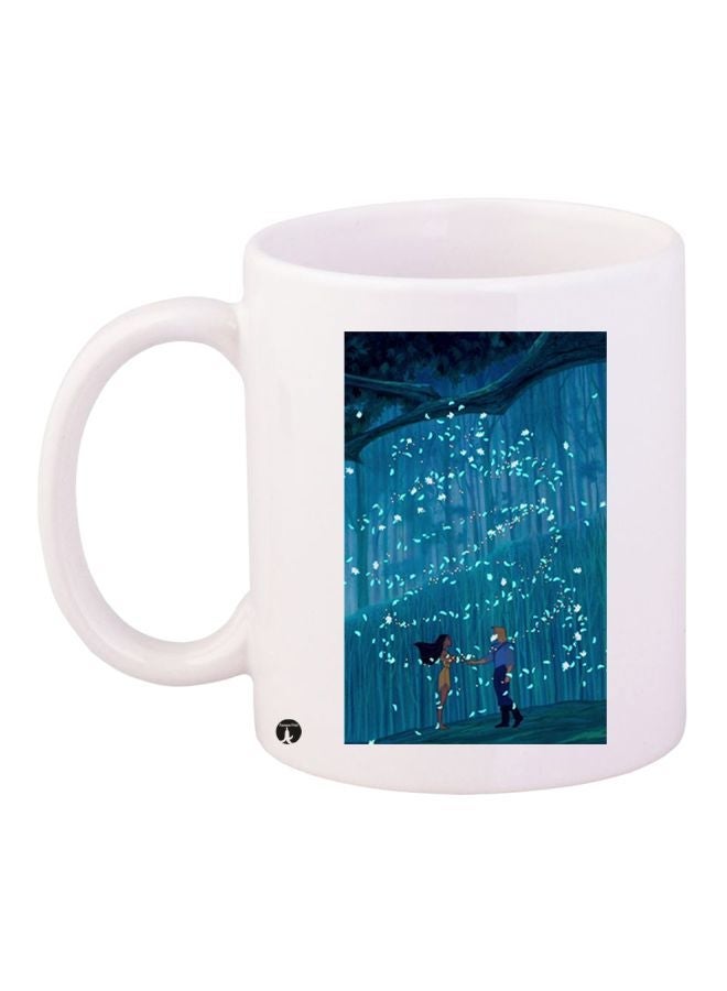 Printed Ceramic Coffee Mug White/Blue/Black 11ounce