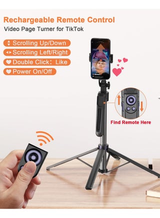 72'' Tripod for iPhone, 360° Rotation Phone Tripod with Wireless Remote and Phone Holder, Selfie Stick for Android, Applied to YouTube, TikTok - view 2
