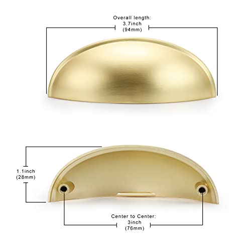 goldenwarm 10 Pack 3 in Light Brass Bin Cup Pulls Brushed Gold Cabinet Pulls Gold Cup Drawer Dresser Hardware Closet Door Pulls - Image 2