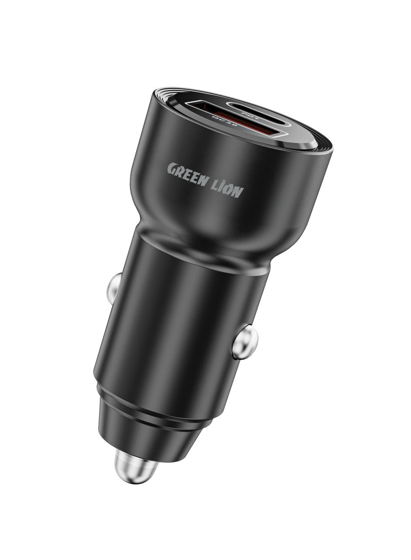 GREEN LION RoadVolt Car Charger PD + QC With Total Output 60W Max And Cable USB C to C 1m / Charging Protection / Made for Phones (iPhone, Samsung, Xiaomi) and Tablets - Black - Image 1
