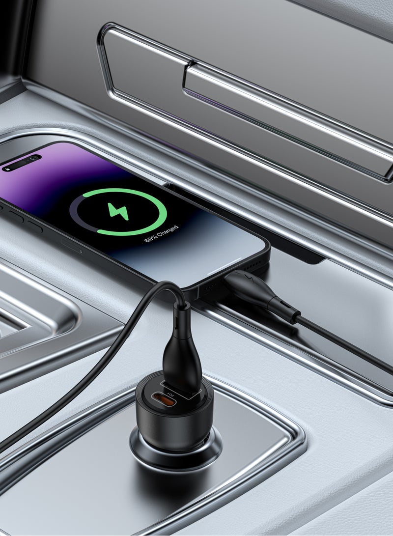 GREEN LION RoadVolt Car Charger PD + QC With Total Output 60W Max And Cable USB C to C 1m / Charging Protection / Made for Phones (iPhone, Samsung, Xiaomi) and Tablets - Black - Image 2