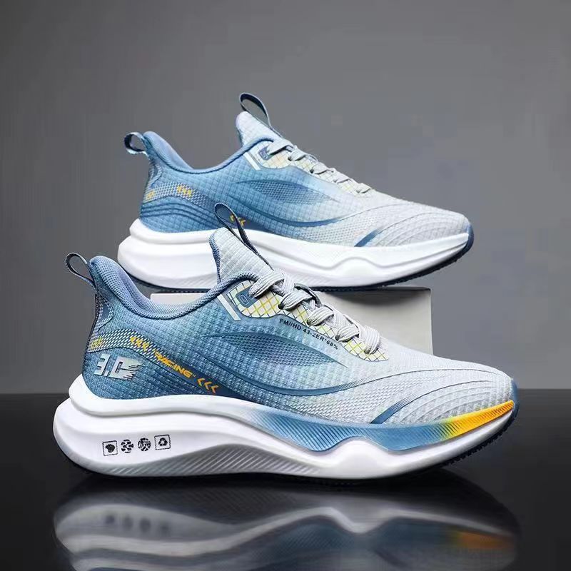2024 Sports Shoes Spring New Shock Absorption Wear-resistant Casual Sports Mens Shoes Ultra Light Elastic Racing Running Shoes Blue - Image 1
