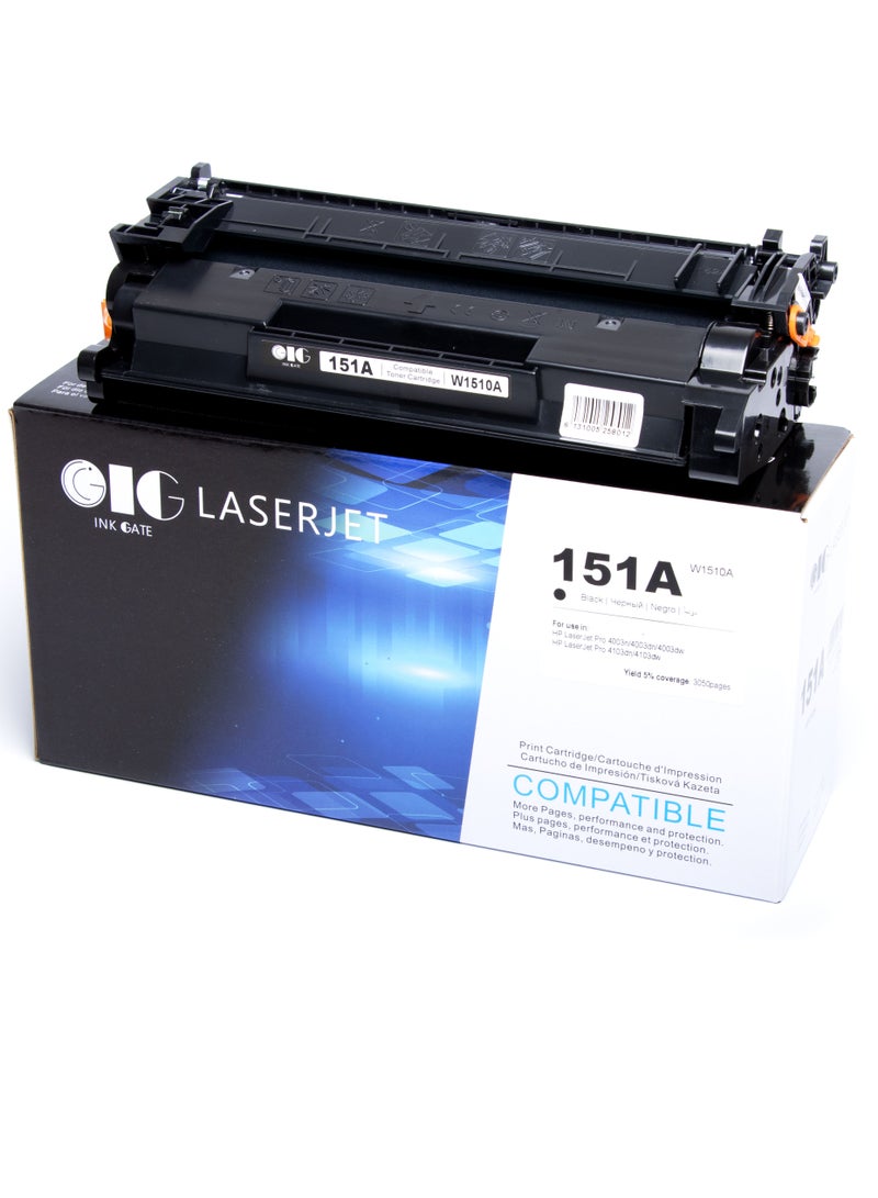 IG HP Ink Gate (IG) Compatible 151 151A with Chip W1510A Black Toner Cartridge For HP LaserJet Pro 4003n 4003dn 4003dw 4003w MFP 4103dw 4103fdn 4103fdw Printers 1510A W1510 1510 151A  - Image 1