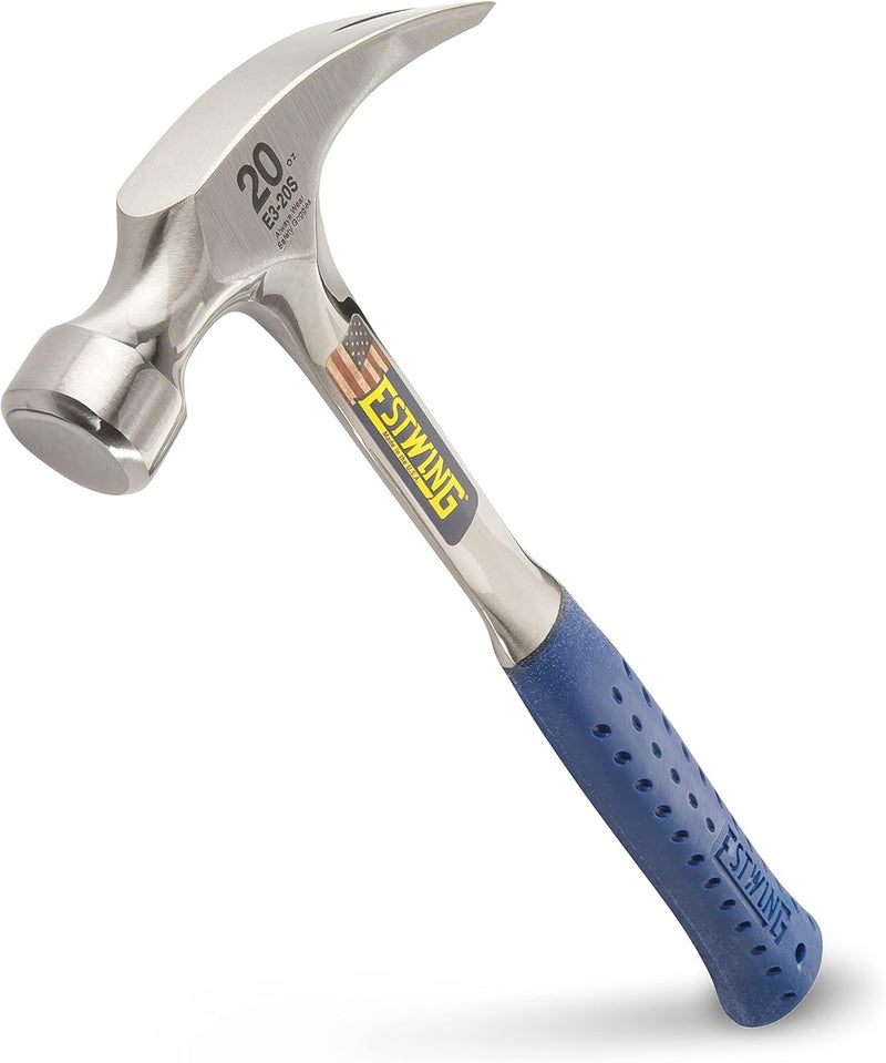 Estwing Hammer - 20 oz Straight Rip Claw with Smooth Face & Shock Reduction Grip - E3-20S - Image 1