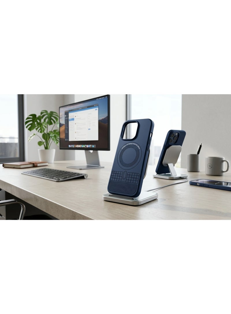 Grace back case cover IPhone 15 pro - Premium Magnetic Wireless Charging Case for iPhone 15 Pro - Matte Blue - Image 3