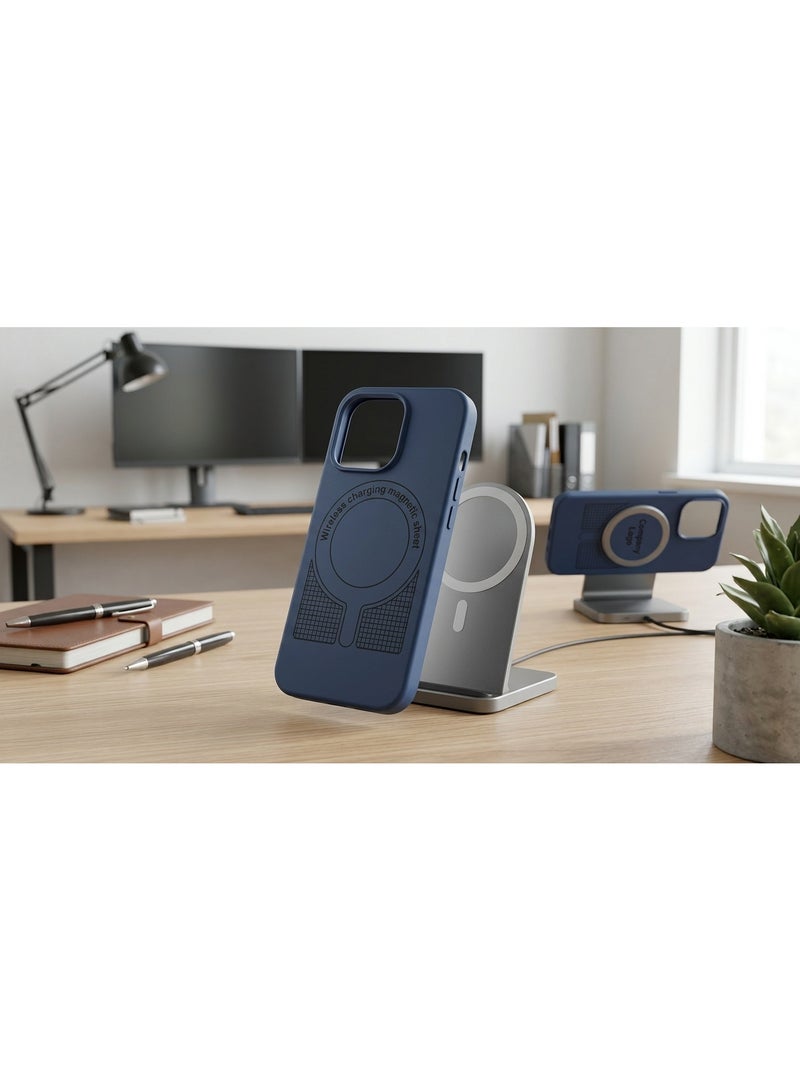 Grace back case cover IPhone 15 pro - Premium Magnetic Wireless Charging Case for iPhone 15 Pro - Matte Blue - Image 4