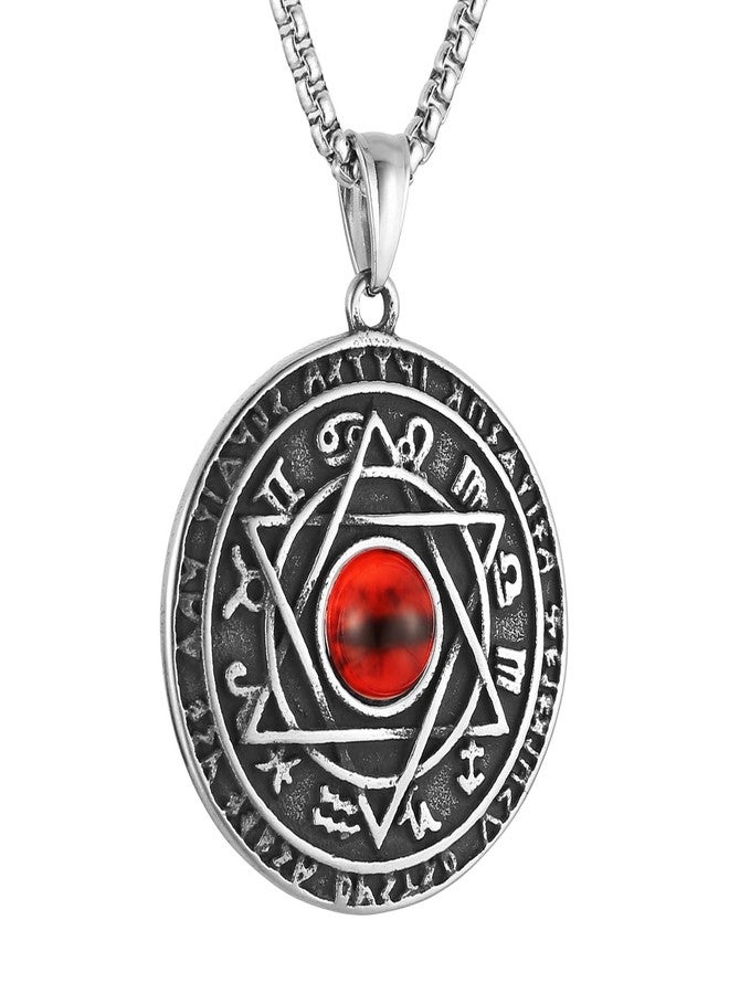 هزمان قلادة HZMAN Red Eyes Talisman Seal Solomon Six-pointed Star 12 Constellation المصنوعة من الفولاذ المقاوم للصدأ - Image 1