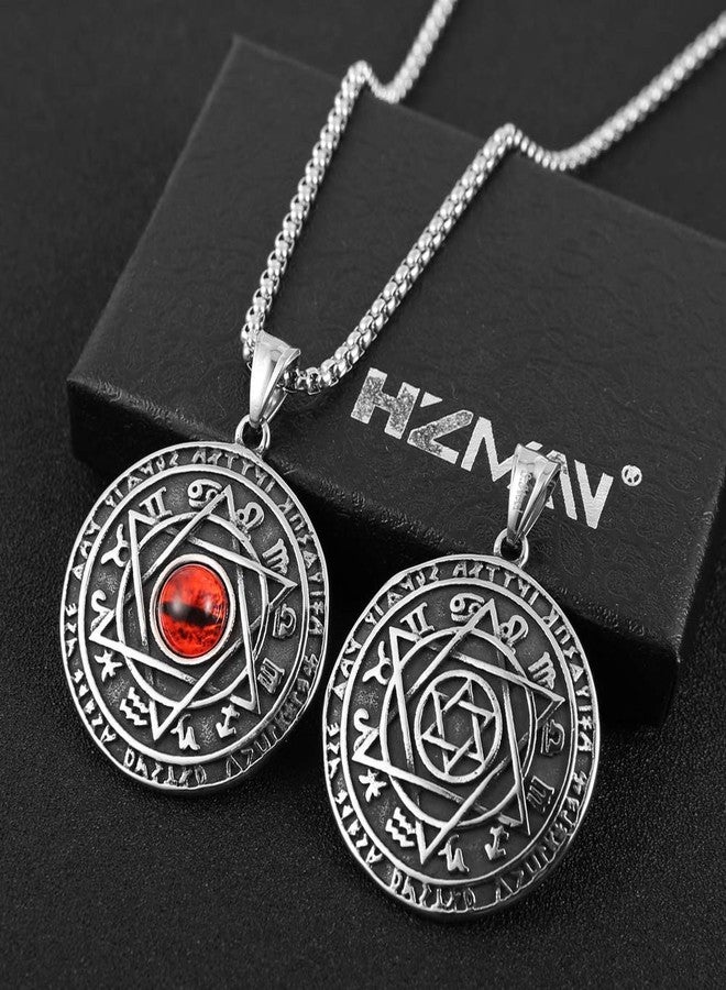 هزمان قلادة HZMAN Red Eyes Talisman Seal Solomon Six-pointed Star 12 Constellation المصنوعة من الفولاذ المقاوم للصدأ - Image 4