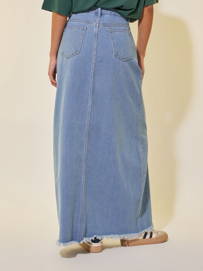 Take Two Take Two Solid Denim A-Line Maxi Skirt with Belt Loops - Image 4