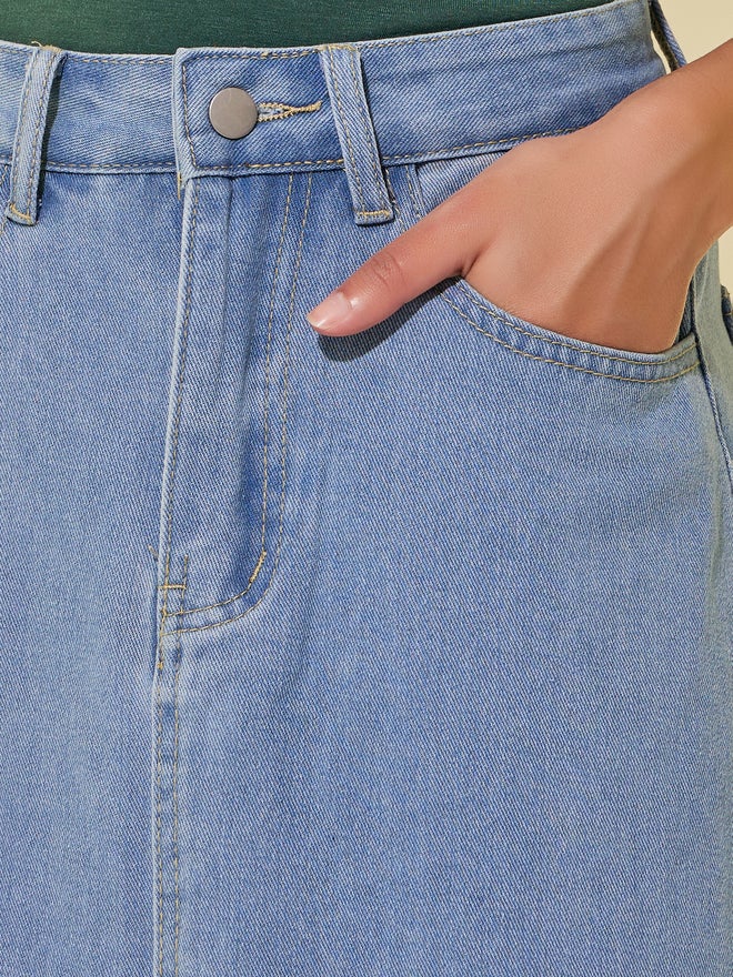 Take Two Take Two Solid Denim A-Line Maxi Skirt with Belt Loops - Image 3