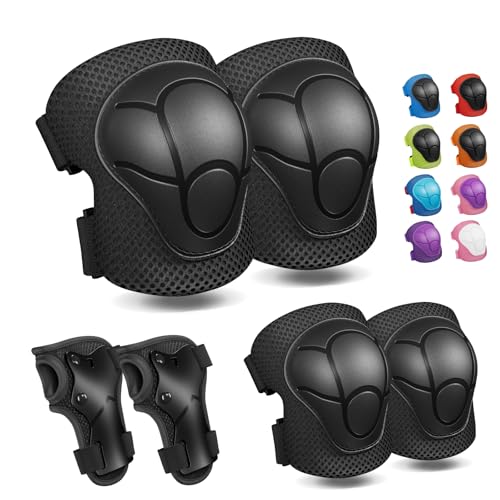 CKE Knee Pads for Kids Knee Pads and Elbow Pads Toddler Protective Gear Set Kids Elbow Pads and Knee Pads for Girls Boys with Wrist Guards 3 in 1 for Skating Cycling Bike Rollerblading ScooterBlack M - Image 1