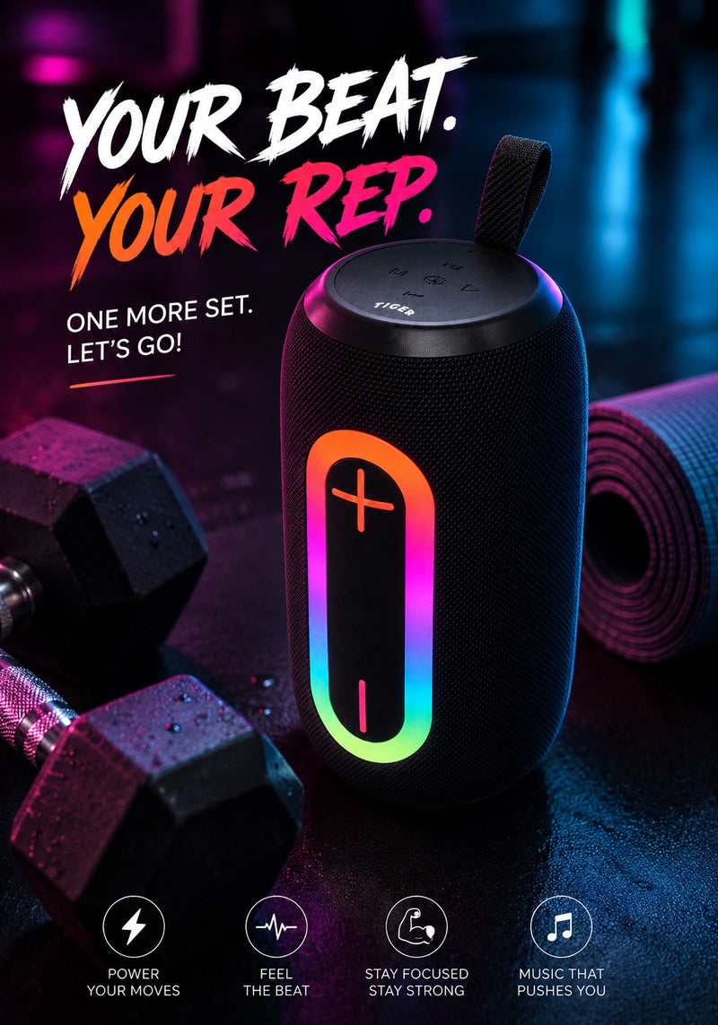 تايجر سبيكر بلوتوث T-158 مع إضاءة RGB وصوت ستيريو، وقت تشغيل يصل الى 3 ساعات، تصميم محمول مثالي للرحلات والمناسبات - Image 4